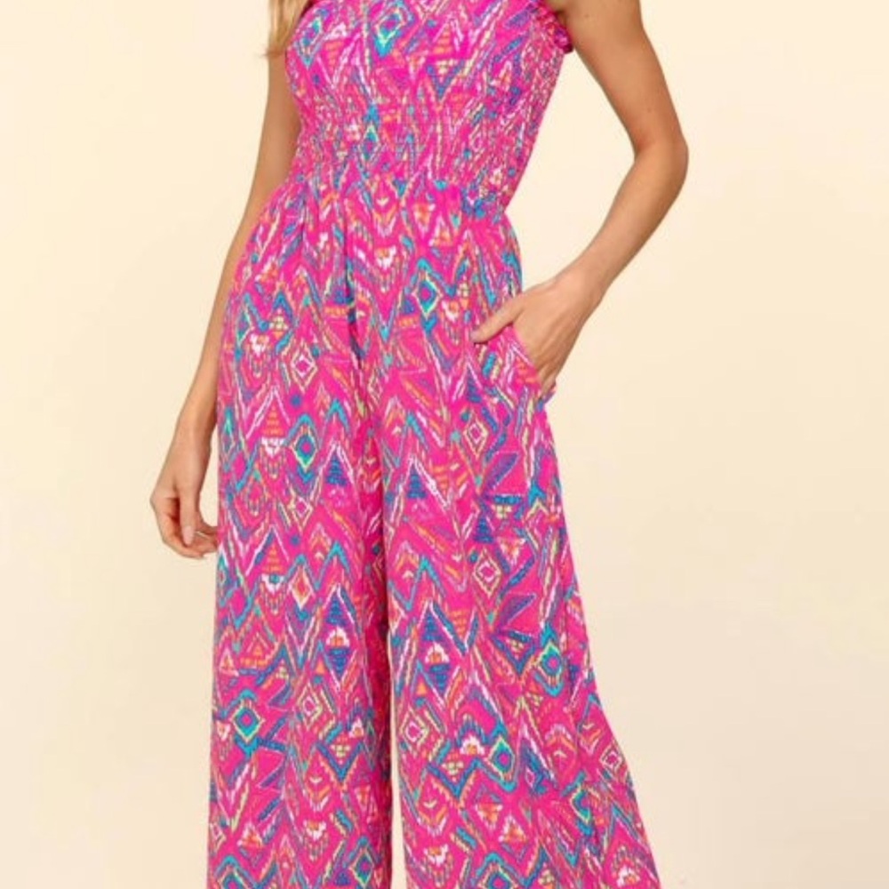 Women’s Pink Printed Wide-Leg Jumpsuit by Haptics NWOT